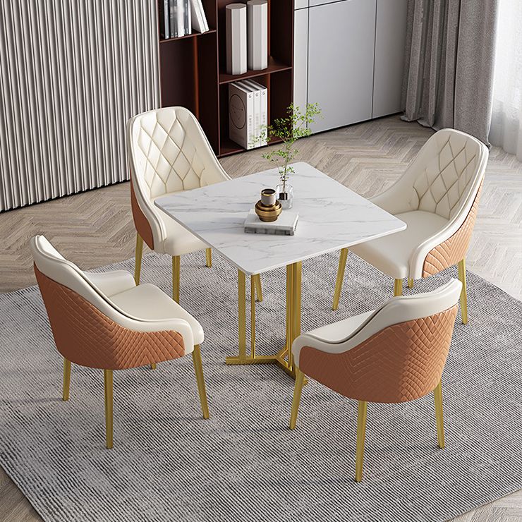 Metal Base Dining Table Glam Style White Stone Top Dining Table for Living Room