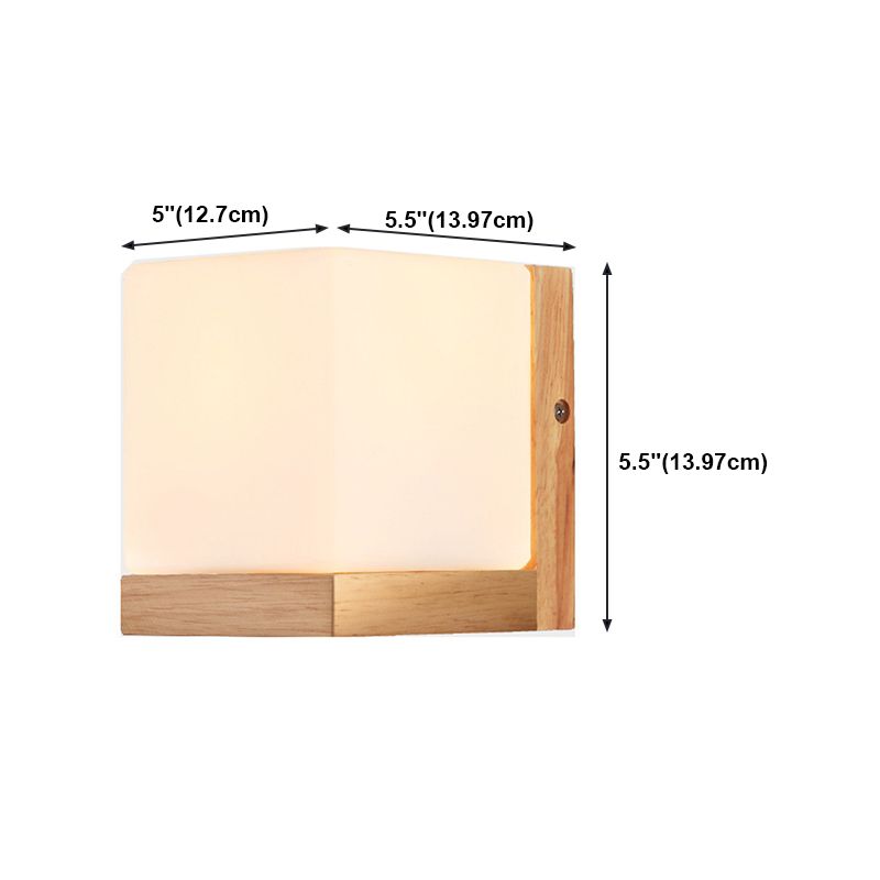 Nordic Wood Wall Light Cube Shape 5.5" Wide Wall Sconce with Glass for Bedroom