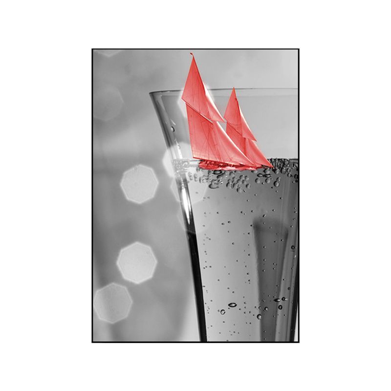 Mixed Media Wine Glass Art Print for Dining Room, Red and Grey, Textured Surface