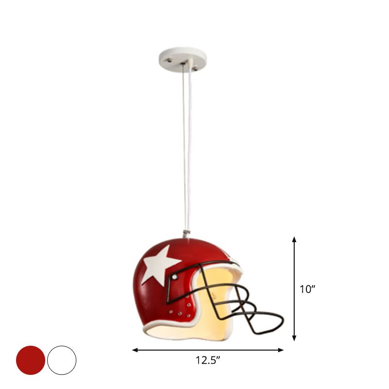 Helmet Pendant Decorative Resin 1-Head Red/White Hanging Ceiling Light for Restaurant