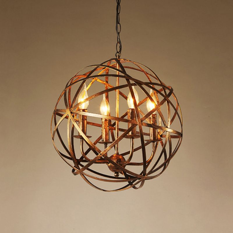 Orb industriale Orb singolo pendente leggera a cinghia Globe in metallo Cage Hanging Lampada per soggiorno