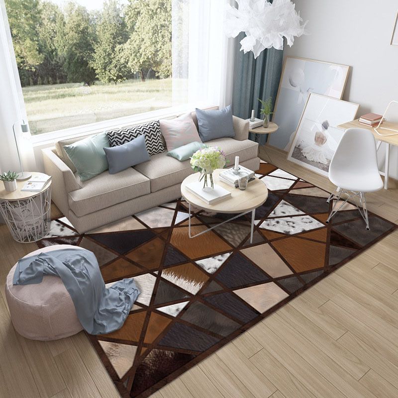 Unique Geometric Printed Rug Multi Color Cowhide Indoor Rug Pet Friendly Stain-Resistant Easy Care Carpet for Living Room
