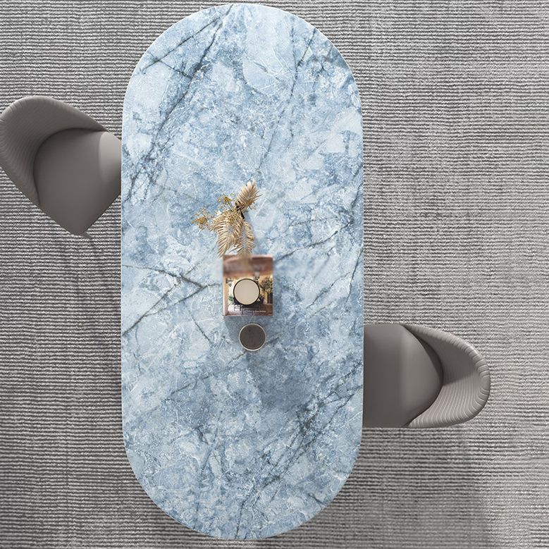 Metal Oval Traditional Luxury Dining Table Sintered Stone Table with Double Pedestal