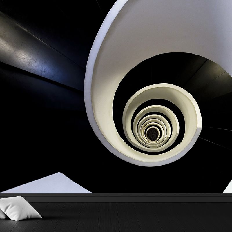 Modern Whirling Pattern Wall Mural Black and White Bedroom Wall Decor, Made to Measure