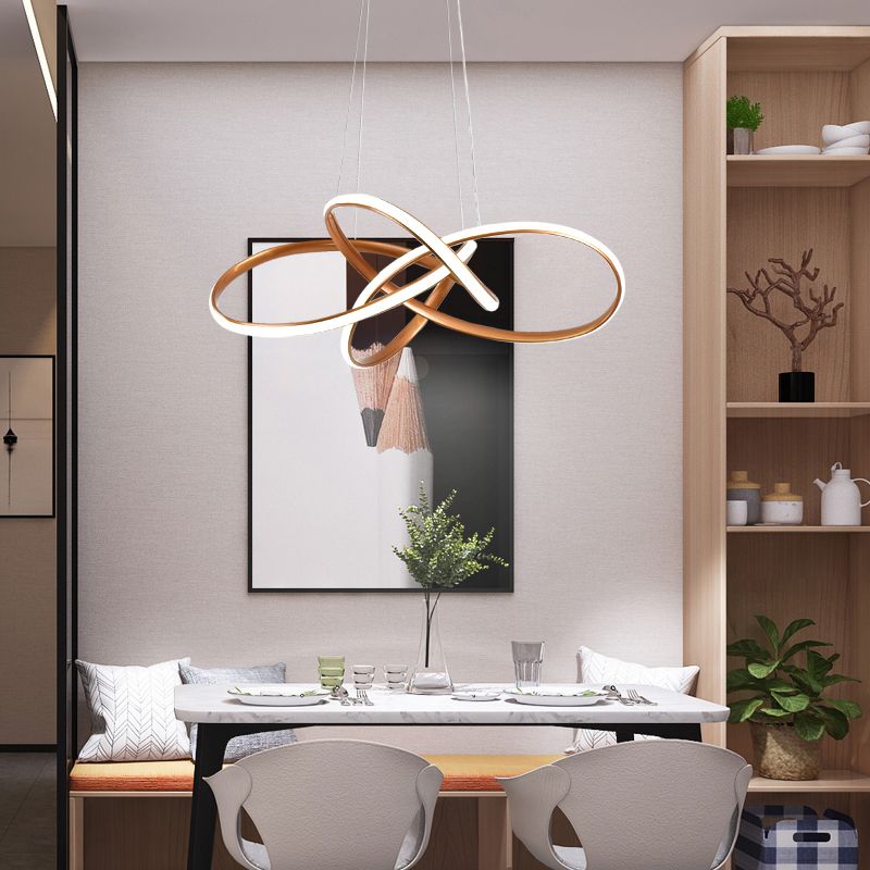 Gold Floral Twist LED Chandelier Art Deco Metal Hanging Ceiling Light for Dining Room