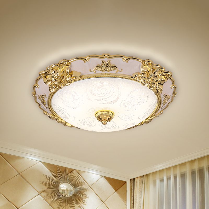 Schüssel-Wohnzimmer-Unterputzleuchte, ländliches strukturiertes Glas, 12"/16"/19,5" W LED-Gold-Unterputzbeleuchtung