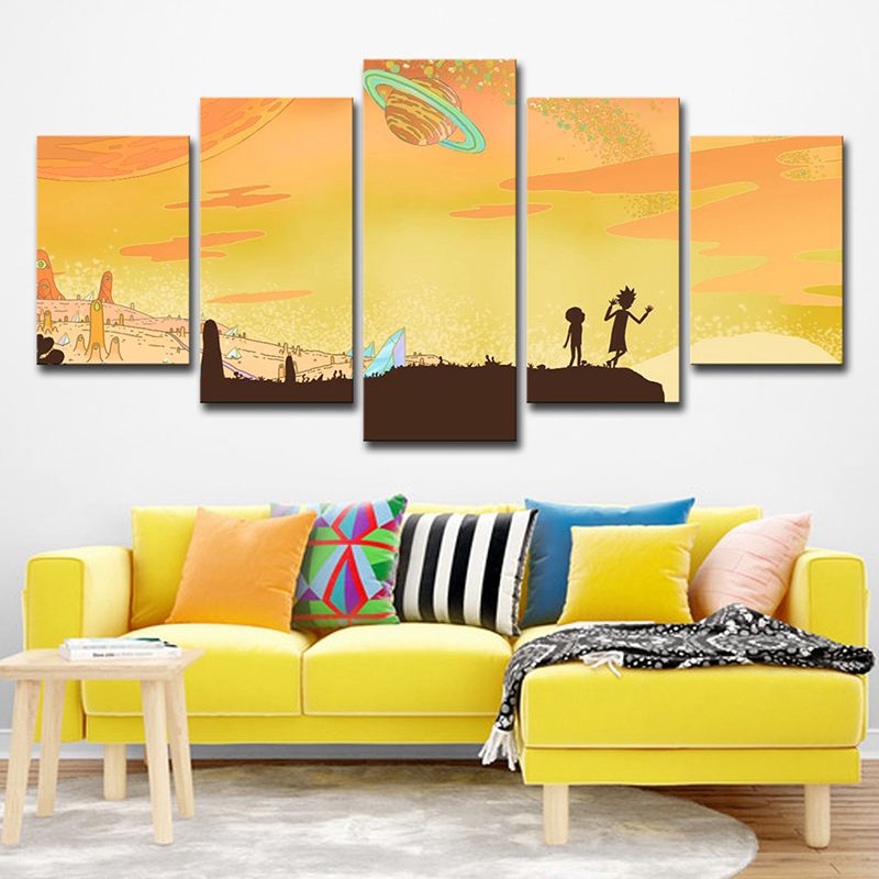 Cartoon the Other World Canvas Yellow Multi-Piece Wall Art Print for Living Room