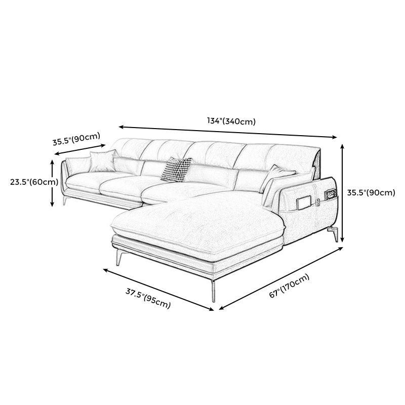 Pillow Top Arm Faux Leather Sofa and Chaise L-Shape Sectional with Storage for Apartment