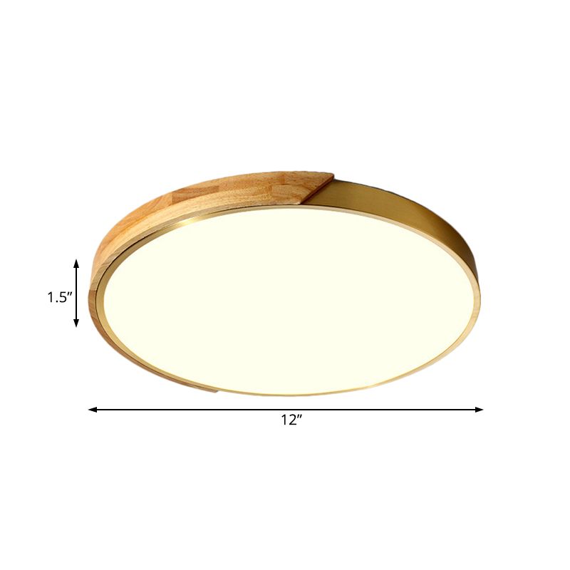 Drum Ceiling Lighting Simplicity Metal LED Wood Flush Mount Light Fixture in White/Warm Light, 12"/16" Wide