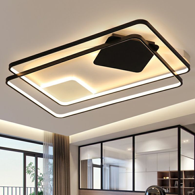 Parallele Deckenmontage Beleuchtung Moderne Acryl Black LED Flush Mount für Wohnzimmer