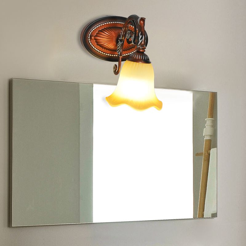 Flared Bathroom Vanity Lamp Traditional Frosted Glass 1/2/3 Lights Copper Sconce Light Fixture