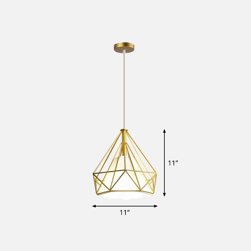 Metal Wire Cage Hanging Lamp Nordic Style Single Dining Room Ceiling Pendant Light in Gold