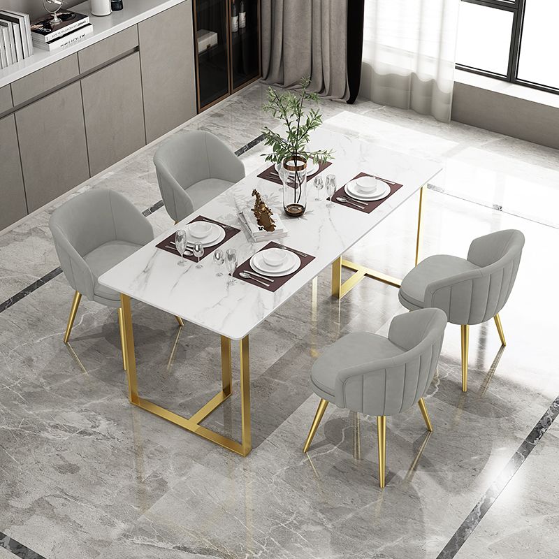 Contemporary Dining Set 1/5 Pcs Rectangle Stone Dining Table with Upholstered Chairs