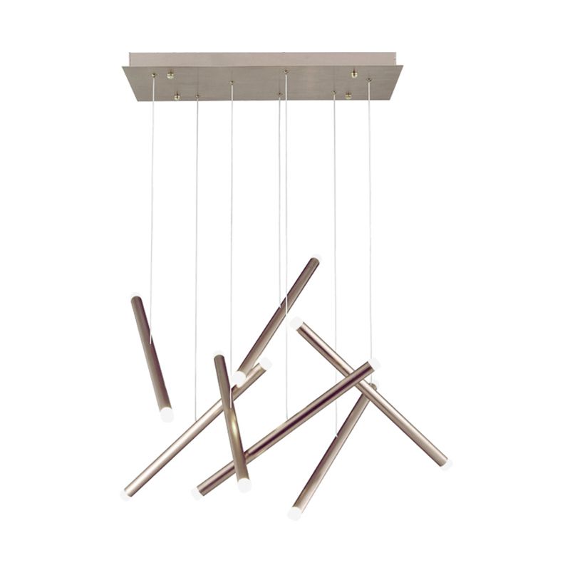 Brown/Gold/Rose Gold Flute Cluster Pendant Light Simple Style 7 Lights Metal Pendant Light for Dining Room in Warm/White