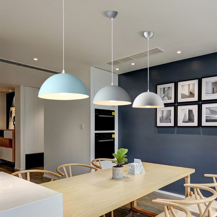 8 Color Optional Half Globe Pendant Lamp Macaron Simple Colorful Metal Hanging Light for Kitchen Dining Room