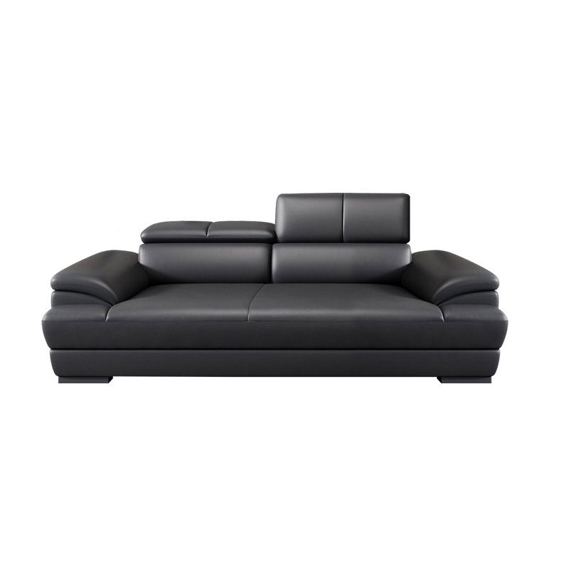 Genuine Leather Pillow Top Arm Sectional Sofa 27.55"High Cushion Back Sofa,Black