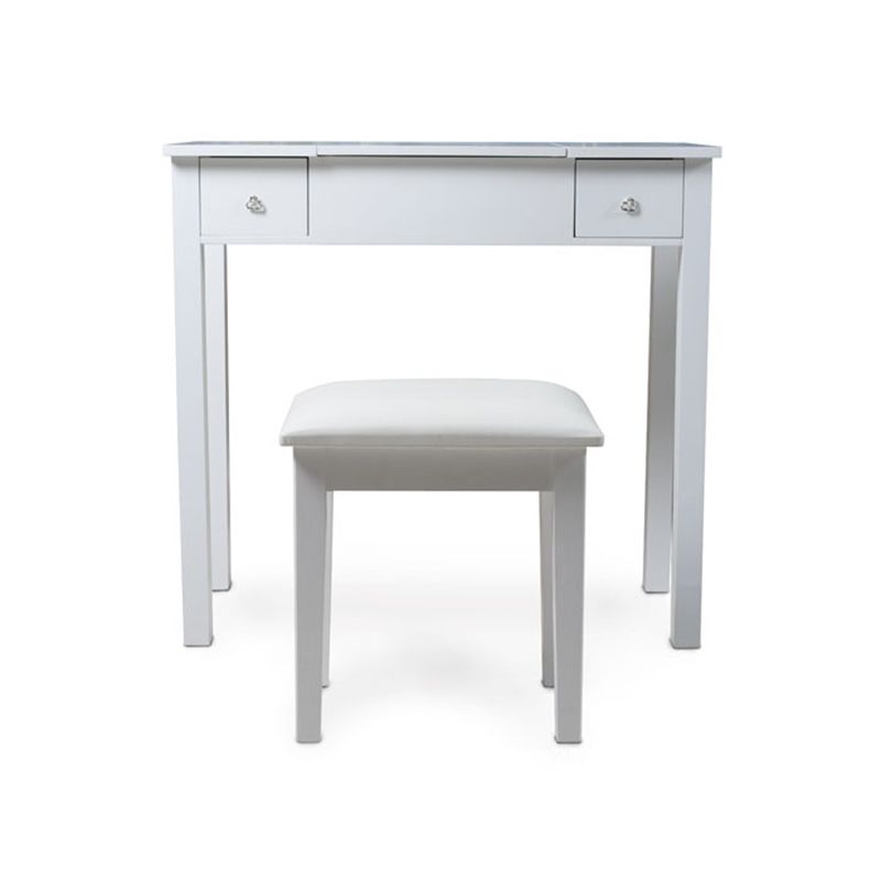 Flip Single Mirror Vanity Desk Double Drawers Straight Feet Dresser in White
