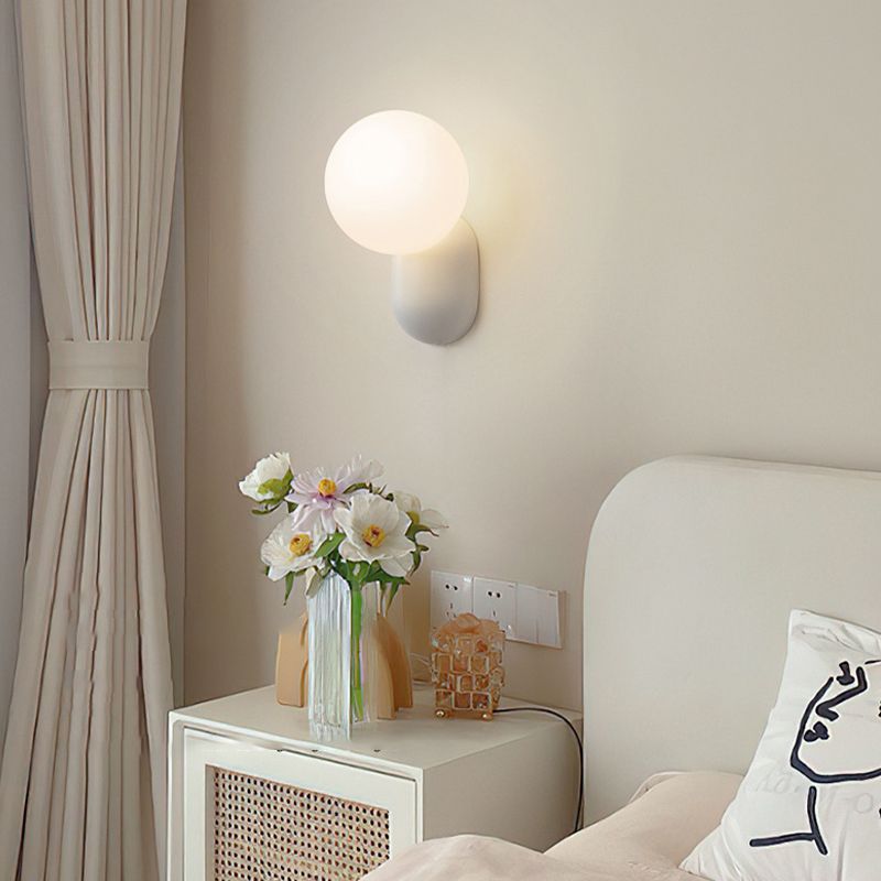 Single Contemporary White Glass Shaded Metallic Wall Mounted for Bedroom