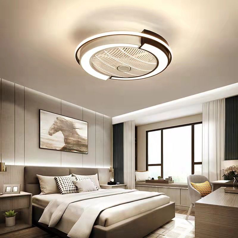Spleißen trommelförmige LED -Deckenventilator Leuchte Nordische Metall Schlafzimmer Halbflush Mount Leuchte