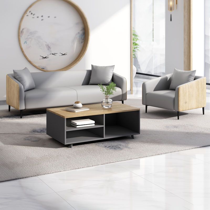 Stain Resistant Sofa Faux Leather Tuxedo Arm Sofa for Bonus Room