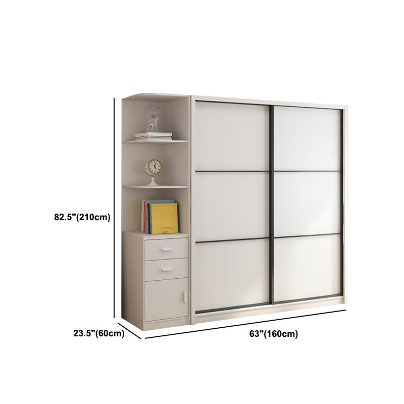 White Engineered Wood Wardrobe Armoire Modern Sliding Wardrobe Closet