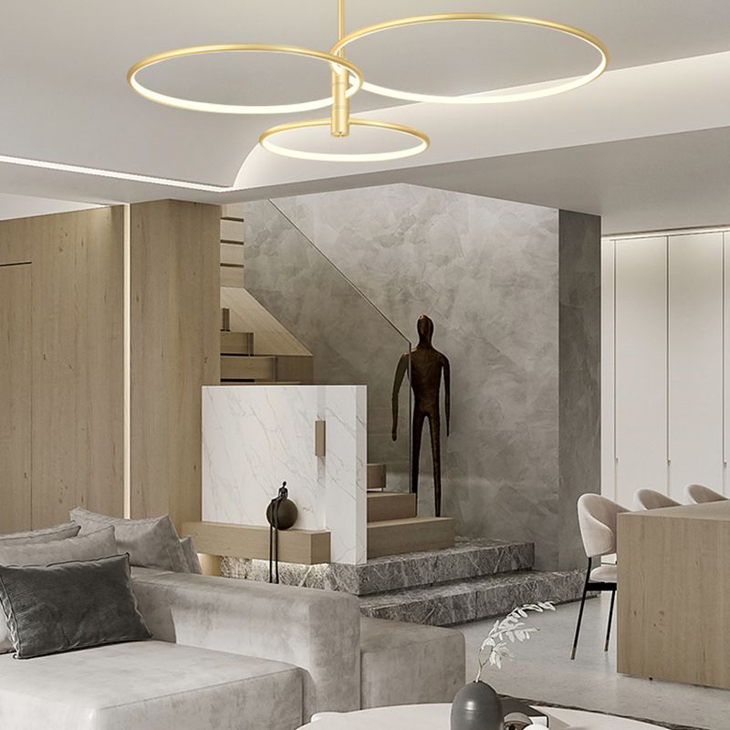 Round Chandelier Light Fixtures Modern Multi-Tier Gold Suspension Pendant Lamps