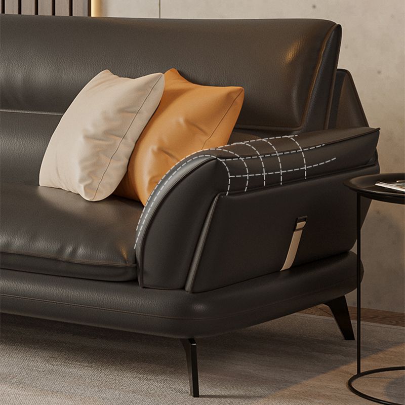Contemporary Dark Gray Sewn Pillow Back Flared Arm Stationary Sofa
