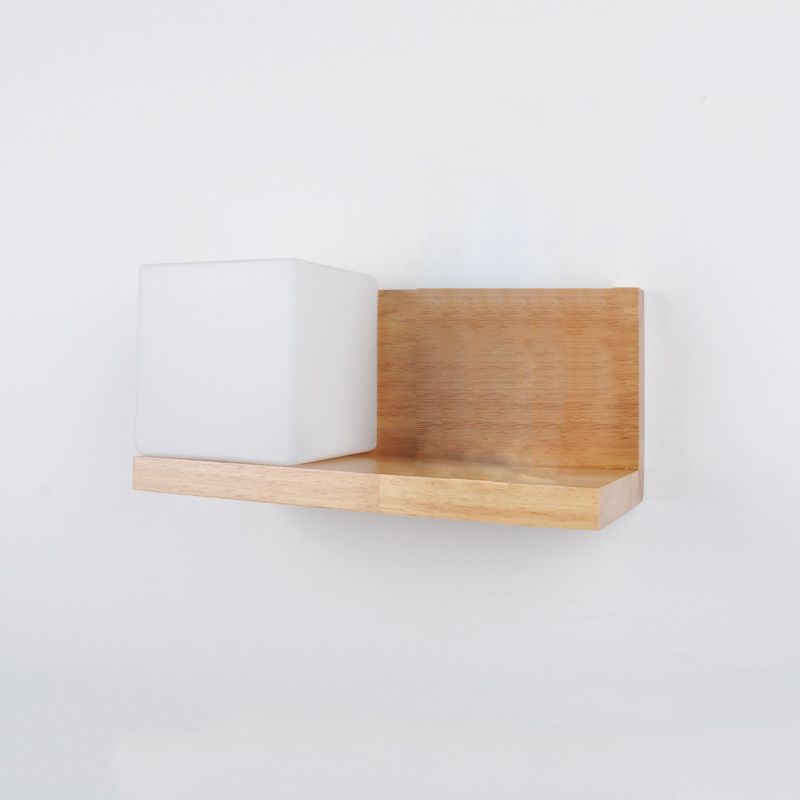 Estilo japonés de pared de madera de madera apliques de pared geométrica con vidrio blanco