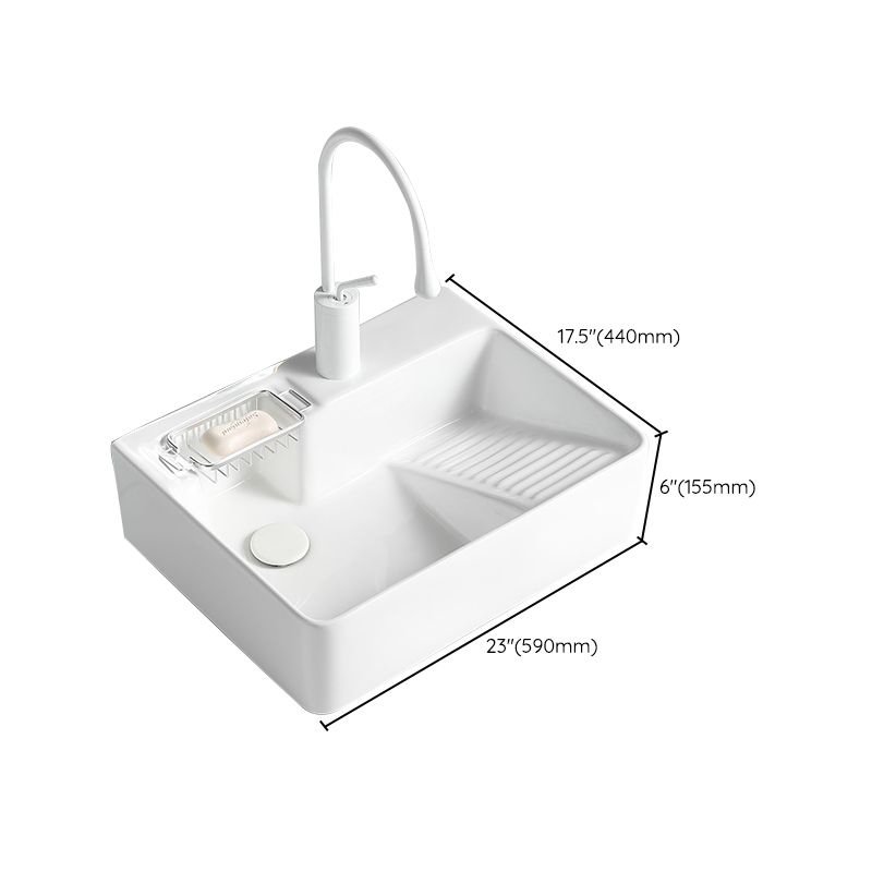 Modern Bathroom Sink Rectangular Porcelain Vessel Sink with Pop-Up Drain