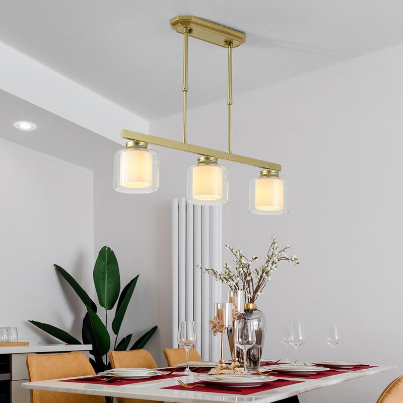 Glass Cylinder Island Pendant Lighting Modern Multiple-Light Island Light Fixtures