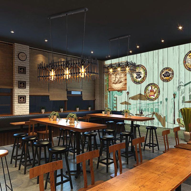 Black Island Pendant Lighting Rustic-Style Metal Cage-Shaped Island Chandelier Light