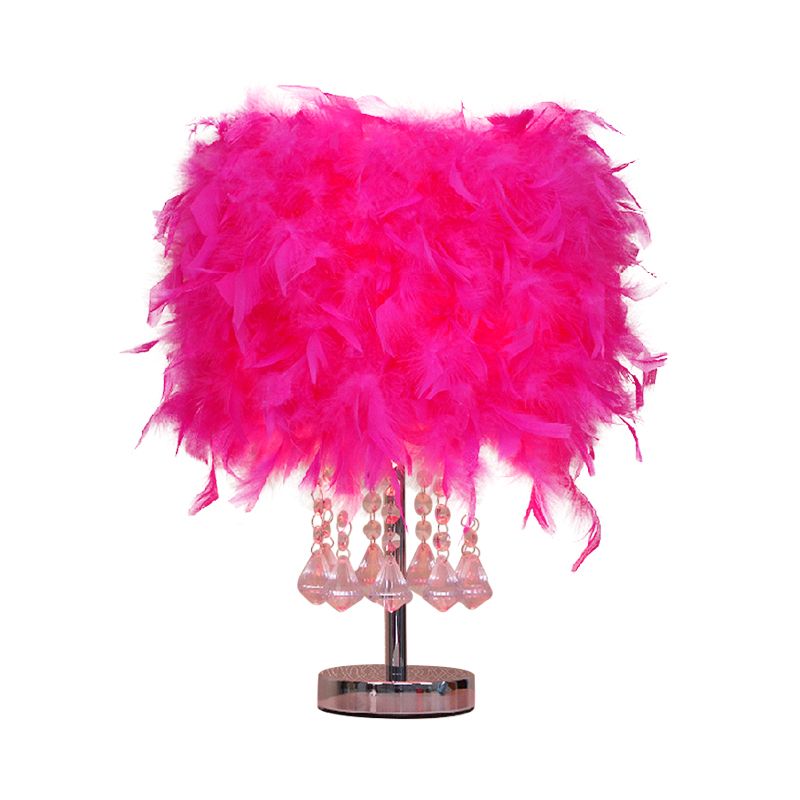 Runde Esstischtisch Leichte Feder 1 Kopf moderne Nachtlampe in Rot/Rosa/Rose Rot mit Kristalltropfen