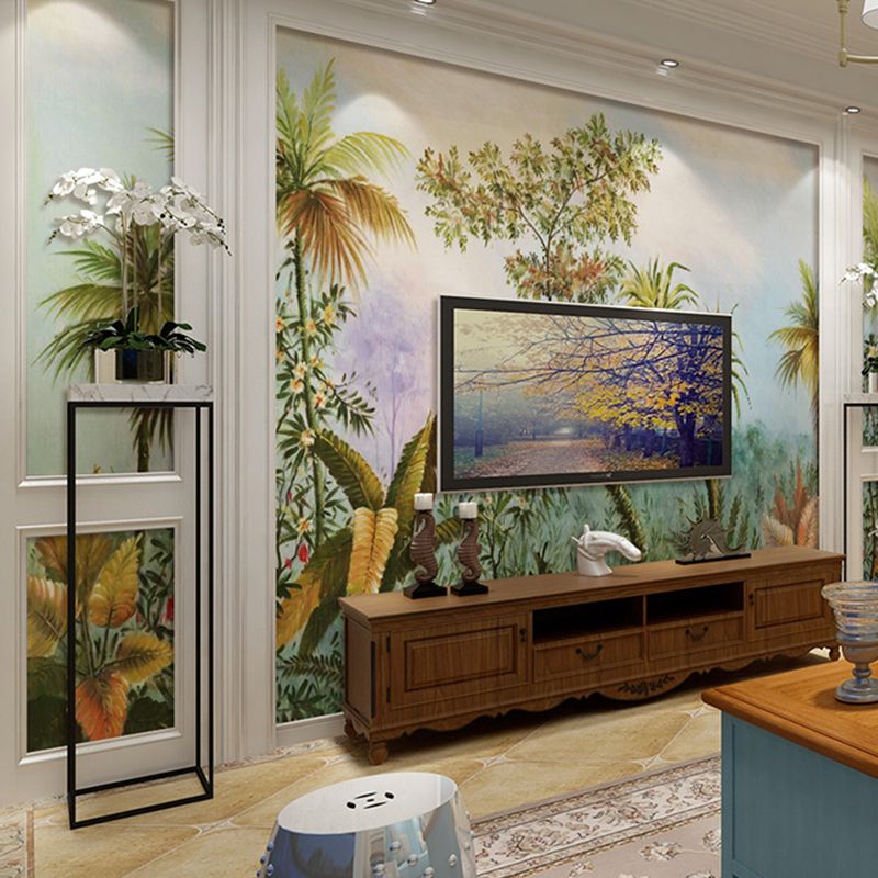 Green Jungle Wall Covering Stain-Resistant Mural Wallpaper for Living Room and Coffee Shop