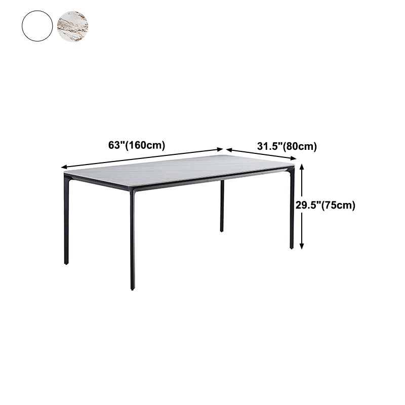 Rectangle Industrial Dining Table Sintered Stone Fixed Table with 4 Legs
