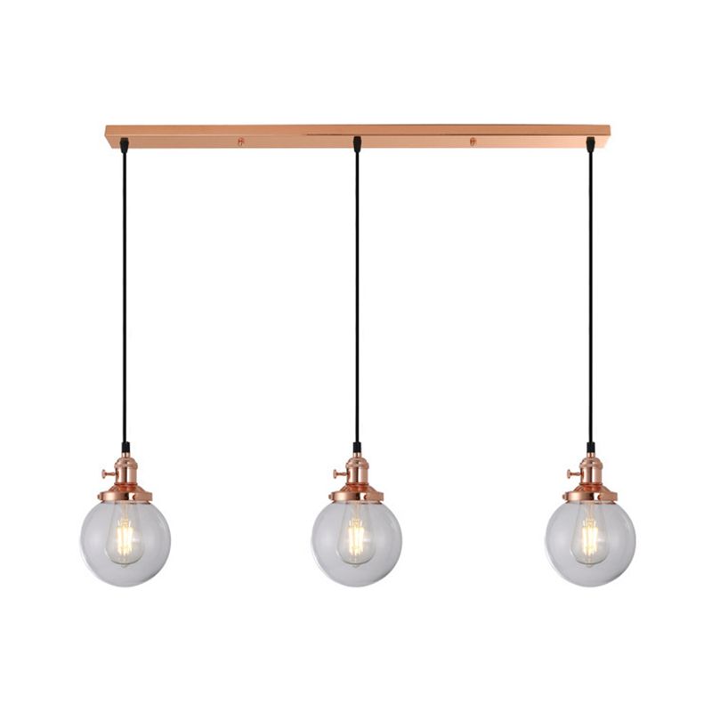 Lampada a sospensione del globo di ferro elettroplate in vetro a 3 luci a 3 luci in stile retrò industriale