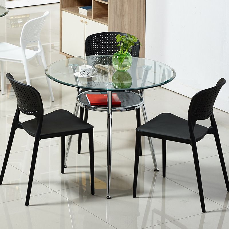 Metal Modern Round Indoor Table Glass Top Table for Kitchen and Dining Room