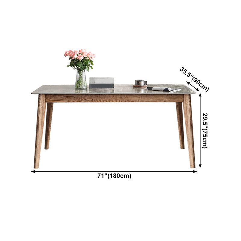 Mesa rectangular con tapa de piedra sinterizada en mesa de cocina gris con base de madera y 4 patas