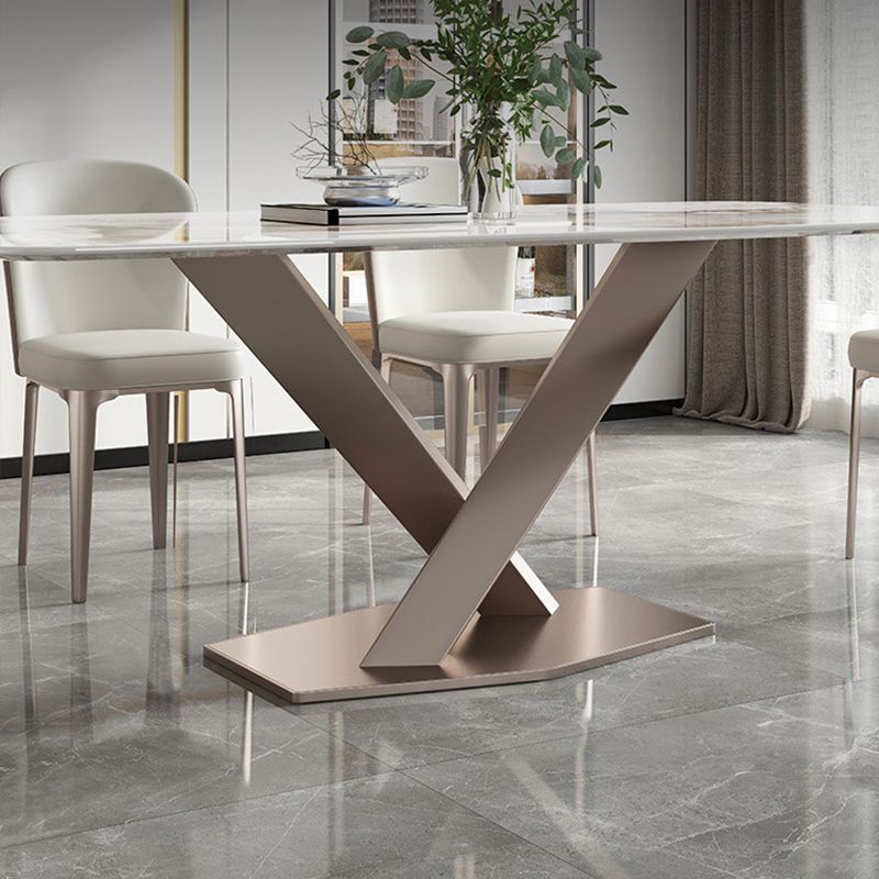 Juego de comedor de piedra sinterizado de estilo moderno con mesa de mesa rectangular