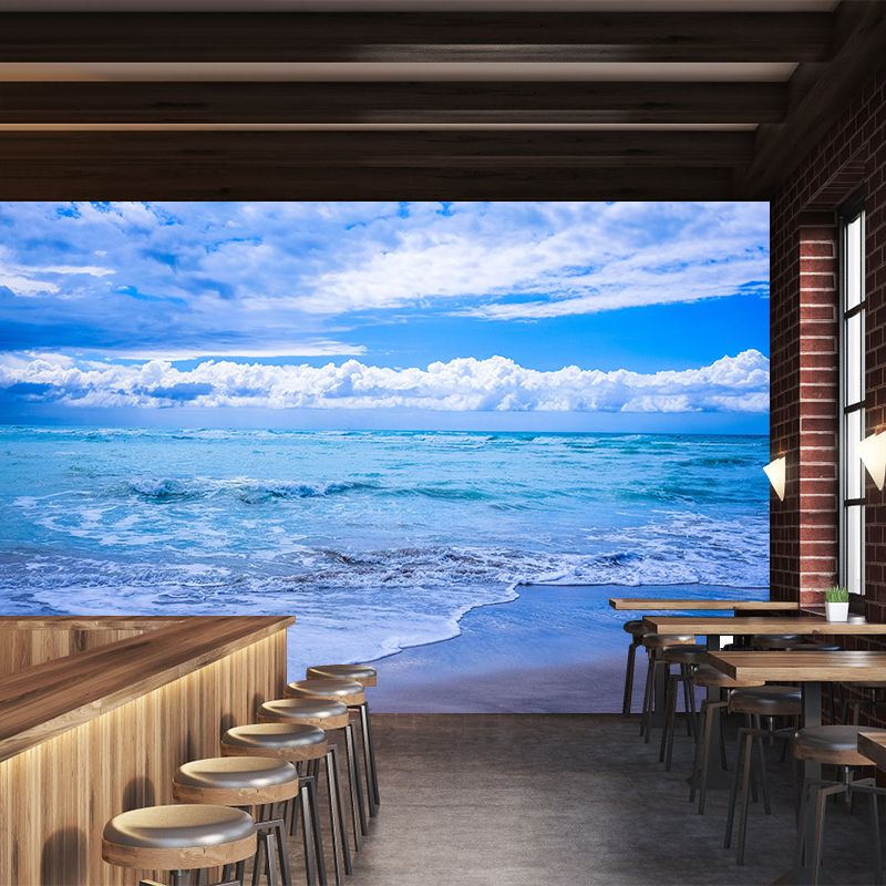 Blue Sea Wallpaper Mural Modern Eco-friendly Wall Covering for Sitting Room
