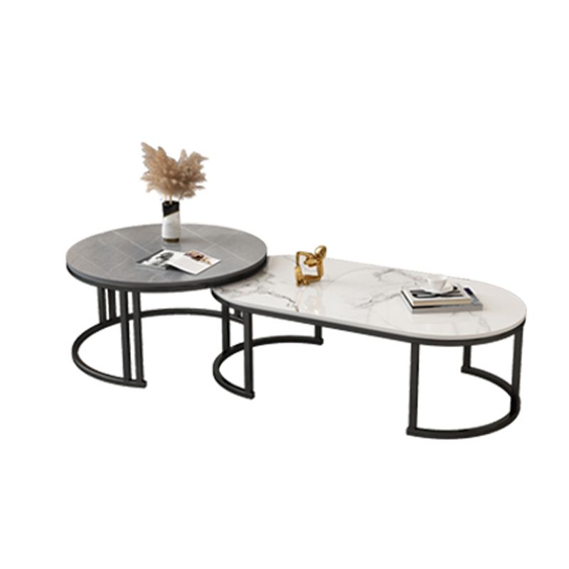 Glam Nesting Coffee Table Set Frame Round Slate Coffee Table with Drawer