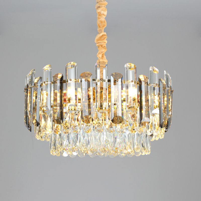 Round Shade Chandelier Lighting Modern Crystal Pendant Light in Clear for Dining Room