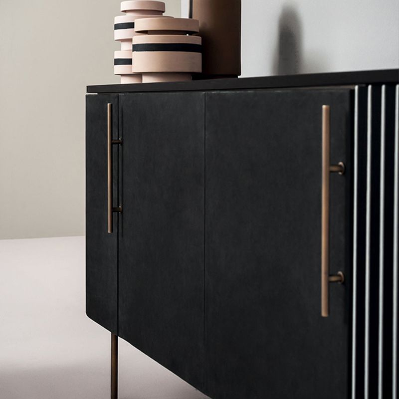 Metal and Solid Wood Cabinet Black Bar Pulls Straight Legs Accent Cabinet
