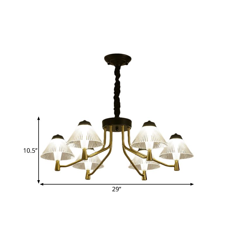Zwarte led Conical Down Lighting Eenvoudig geribbelde glazen kroonluchter verlichtingsarmatuur voor slaapkamer