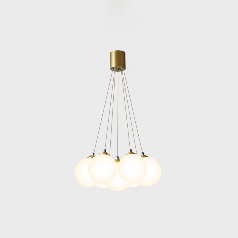 Indoor White Glass Multi Hanging Light, Minimalist Globe Shade Hanging Lamp