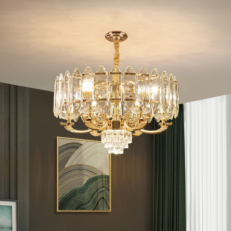 Gold Panel Pendant Light Fixture Contemporary K9 Crystal 10 Lights Living Room Chandelier