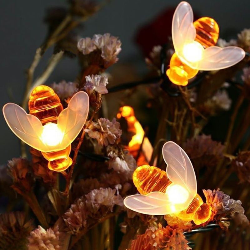 Honeybee Shaped LED Solar String Lamp Cartoon Plastic Garden Patio Festive Lighting