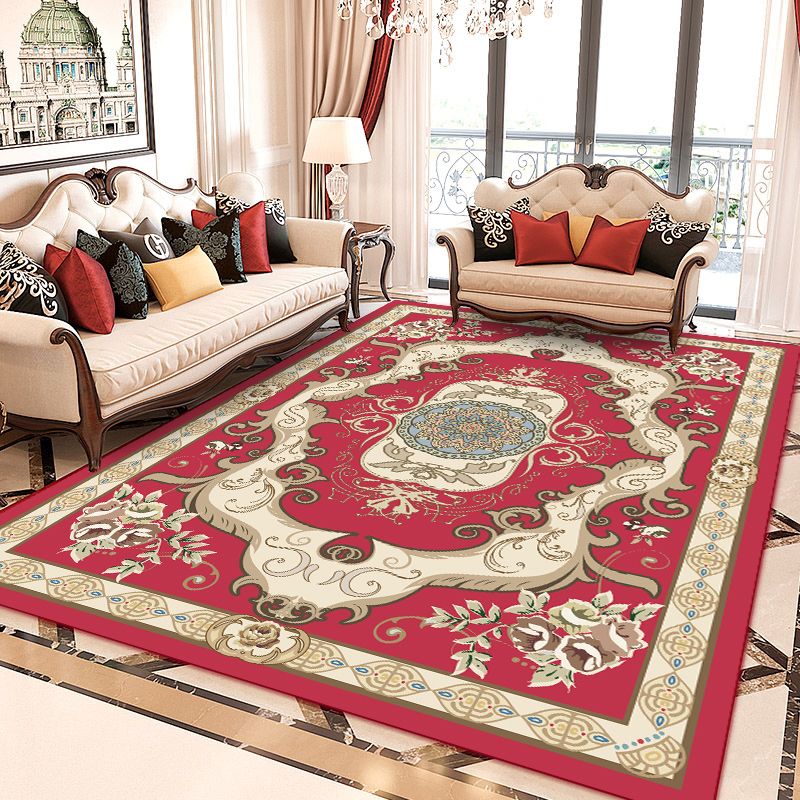 Scandinavian Living Room Rug Multi Color Flower Printed Indoor Rug Polyster Non-Slip Backing Washable Carpet