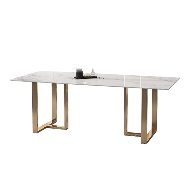 Rectangular Sintered Stone Dining Table Modern Furniture with Double Pedestal for Home