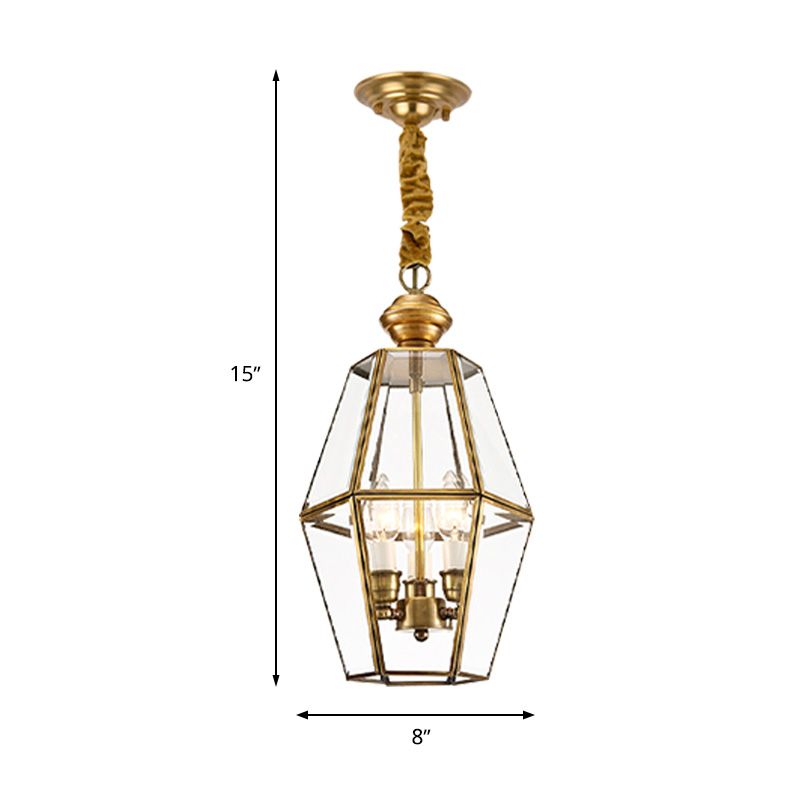 Pendentif suspension de lanterne traditionnelle 3 têtes d'éclairage de lustre en verre transparent pour le salon