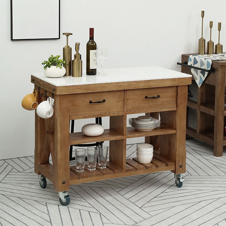 Industrial Stationary Kitchen Cart Wood Rectangular Kitchen Island Cart
